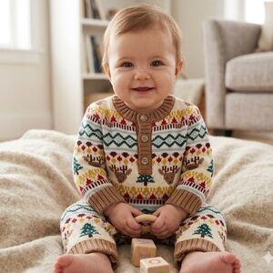 Old Navy Festive Knit Kids Footie - Brown, Green, Red, Yellow